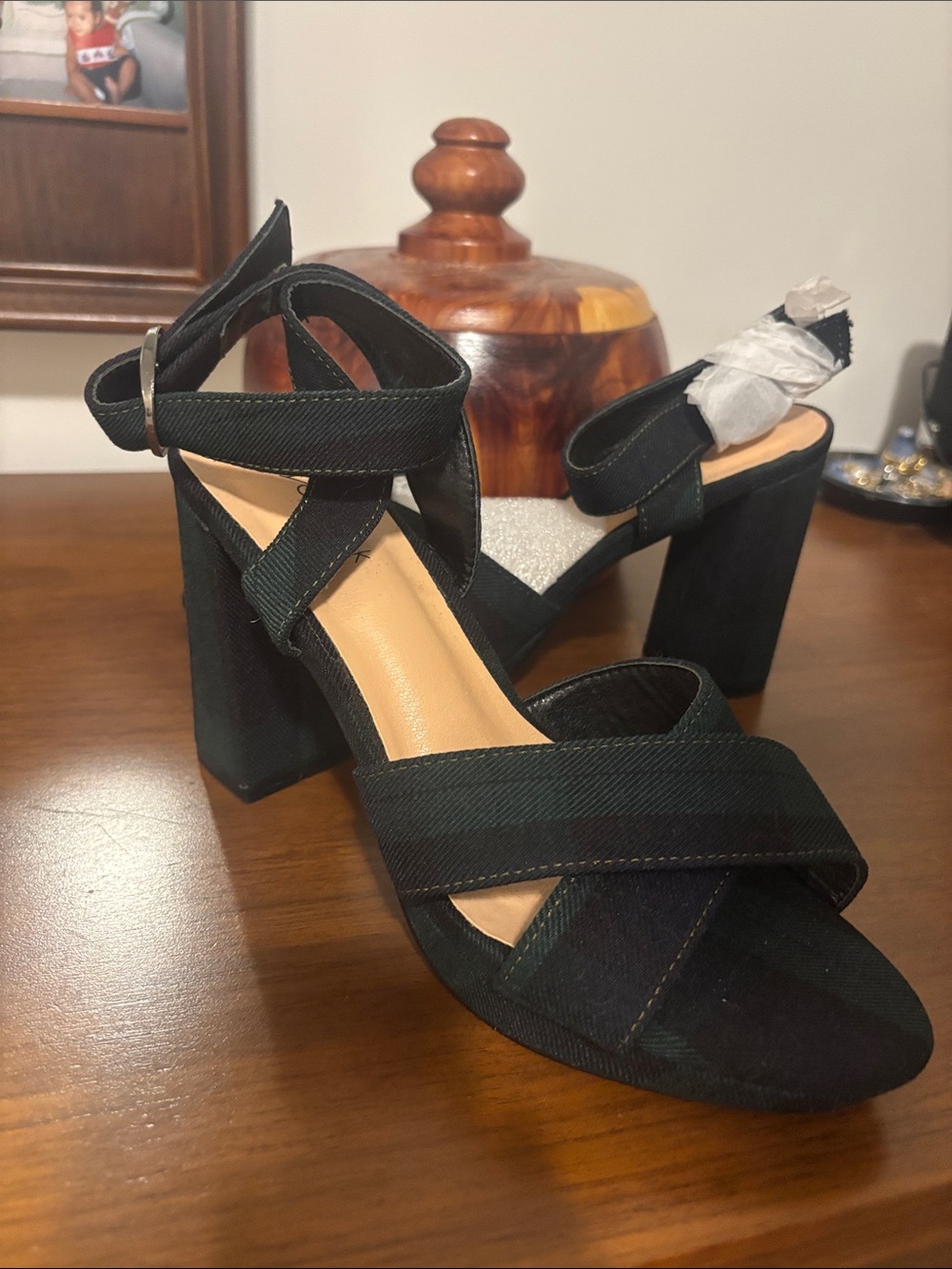 Women's Black Strappy Platform Block Heel Sandals
